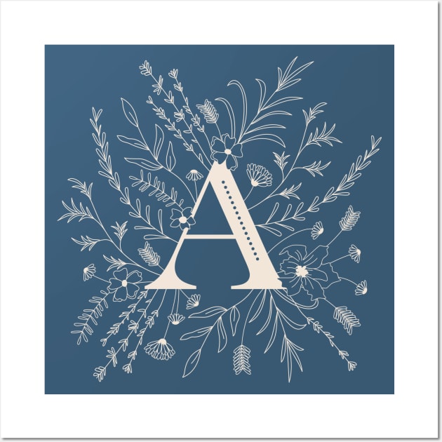 Botanical Letter A (Lake Blue) Wall Art by Cascade Patterns